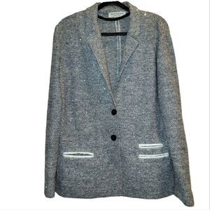Amina Rubinacci Knit Sequin Button Blazer Jacket Size 48   Linen Blend Beautiful